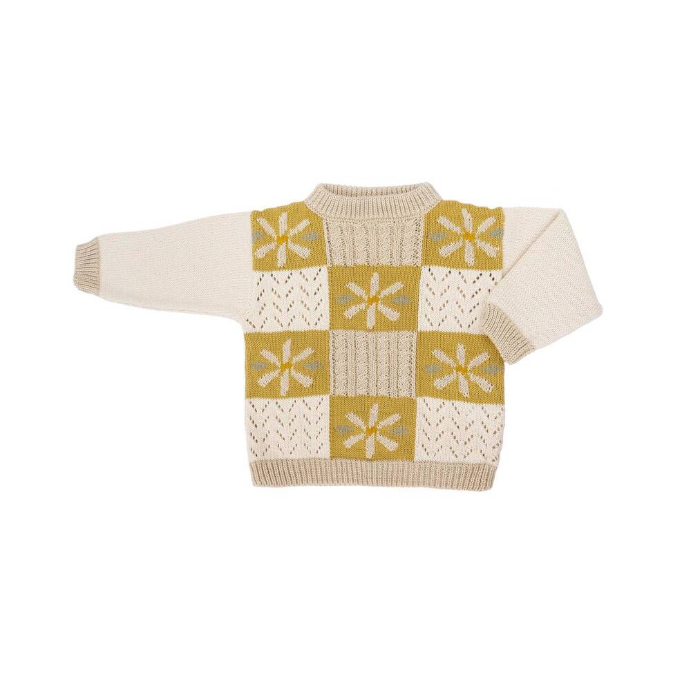NEW WILD WAWA kids' daisy patchwork sweater in yellow & white